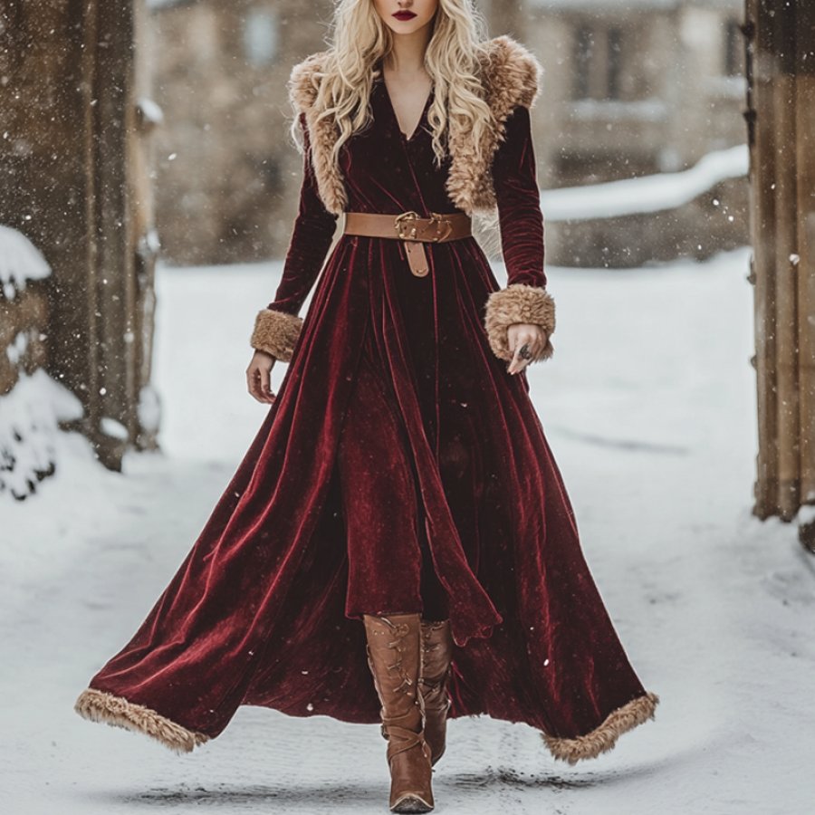 Women's Autumn And Winter Wool Splicing Ancora Velvet Long Skirt Elegant V-neck Long Sleeve Tunics Dress
Women's Autumn And Winter Wool Splicing Ancora Velvet Long Skirt Elegant V-neck Long Sleeve Tunics Dress