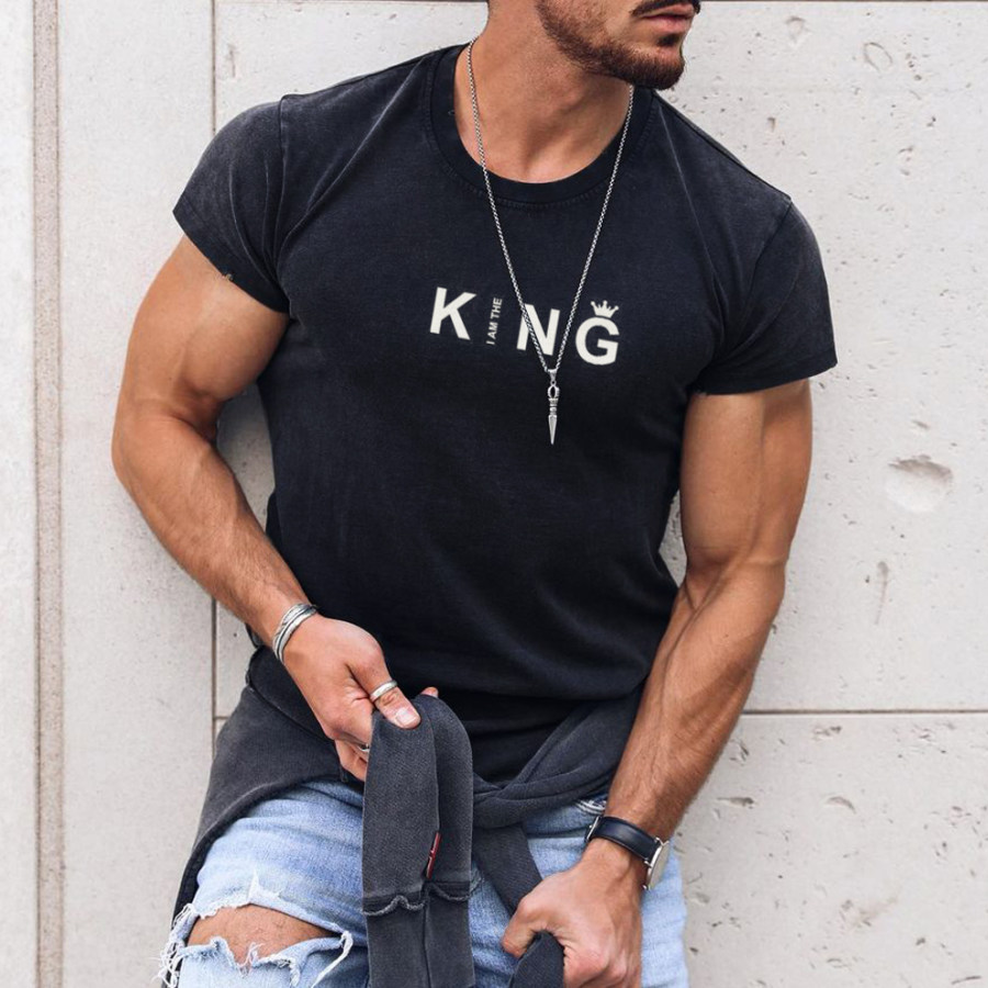 Men's I'm The King Basic All-Match Comfortable Round Neck Cotton T-Shirt