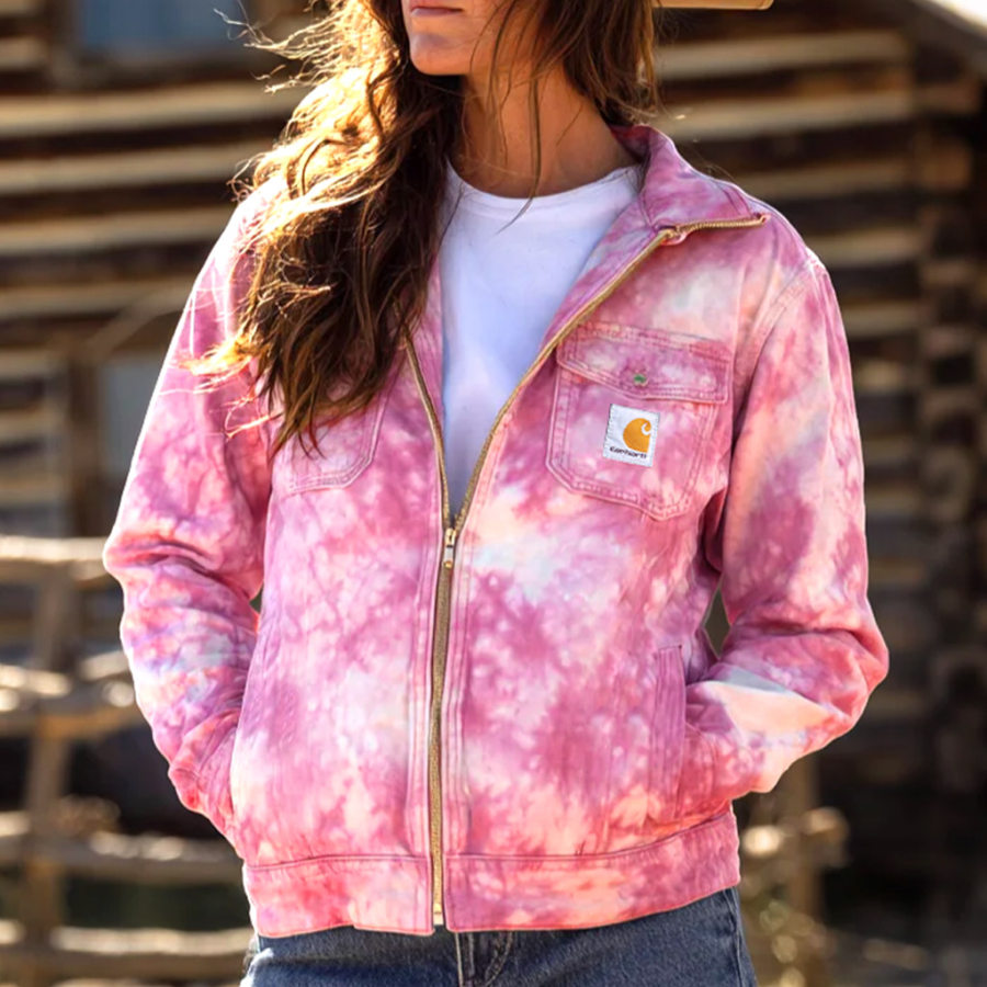 Women's Vintage Western Cowboy Pink Tie-Dye Detroit Trucker Blanket Lined Jacket 
Women's Vintage Western Cowboy Pink Tie-Dye Detroit Trucker Blanket Lined Jacket