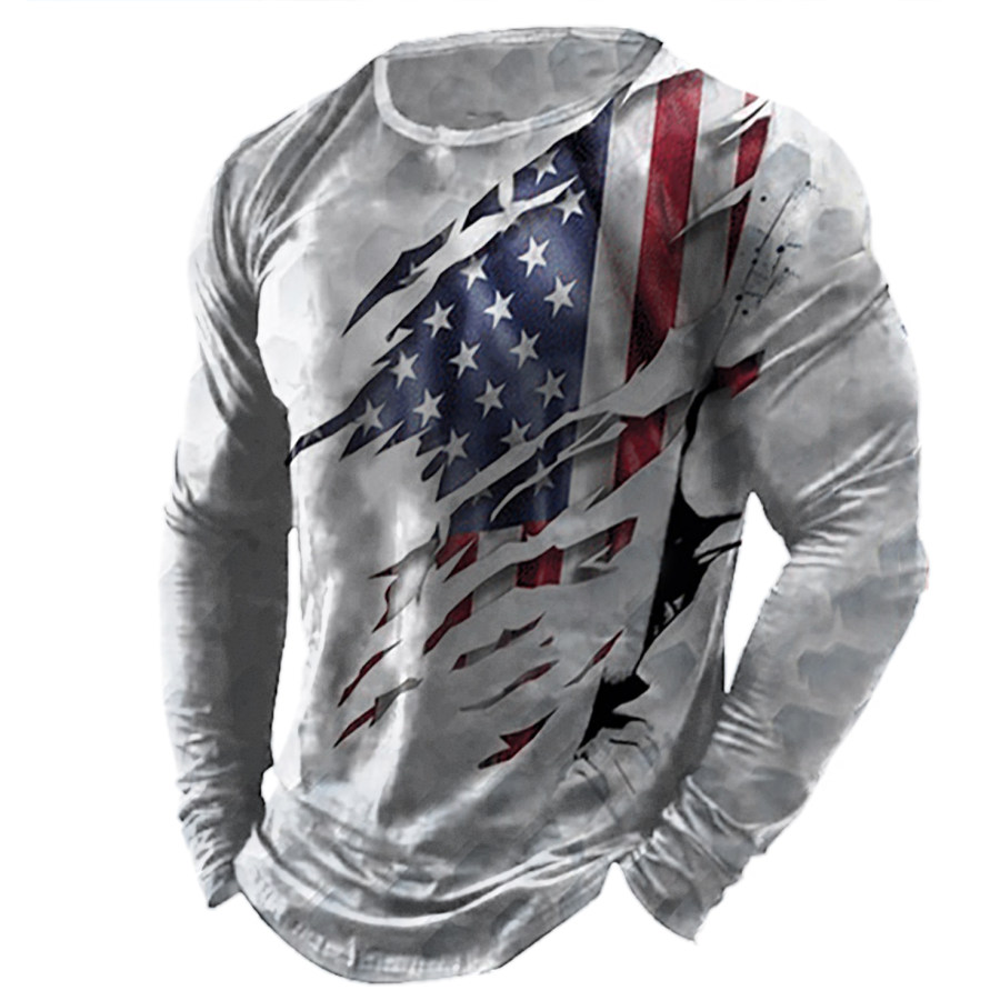 Men's Outdoor Print Henley Long Sleeve T-Shirt