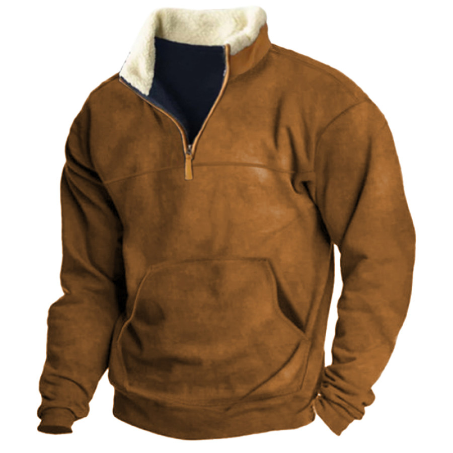 Men's Winter Warm Training Plus Fleece Zipper Lapel Sweatshirt