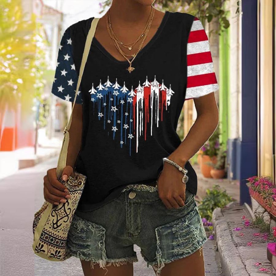Women's American Flag Independence Day Love Plane Print Short Sleeve V-Neck Casual T-Shirt
Women's American Flag Independence Day Love Plane Print Short Sleeve V-Neck Casual T-Shirt