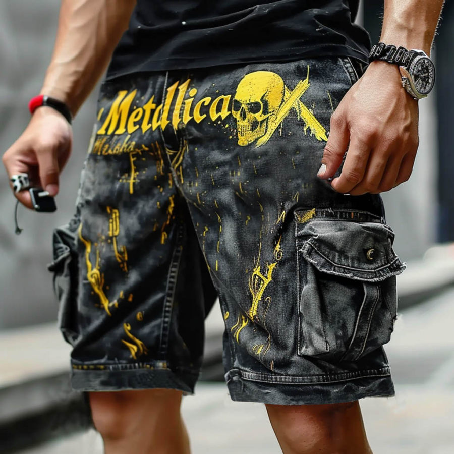 Men's Vintage Dark Skull Rock Band Print Distressed Utility Multi-Pocket Cargo Shorts
Men's Vintage Dark Skull Rock Band Print Distressed Utility Multi-Pocket Cargo Shorts
