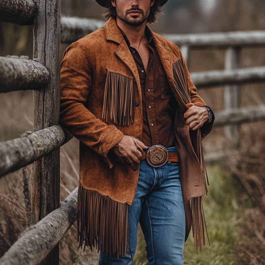 Retro Outdoor Men's Tassel Top Coat Western Denim Tassel Jacket Coat Mid-length Coat
Retro Outdoor Men's Tassel Top Coat Western Denim Tassel Jacket Coat Mid-length Coat