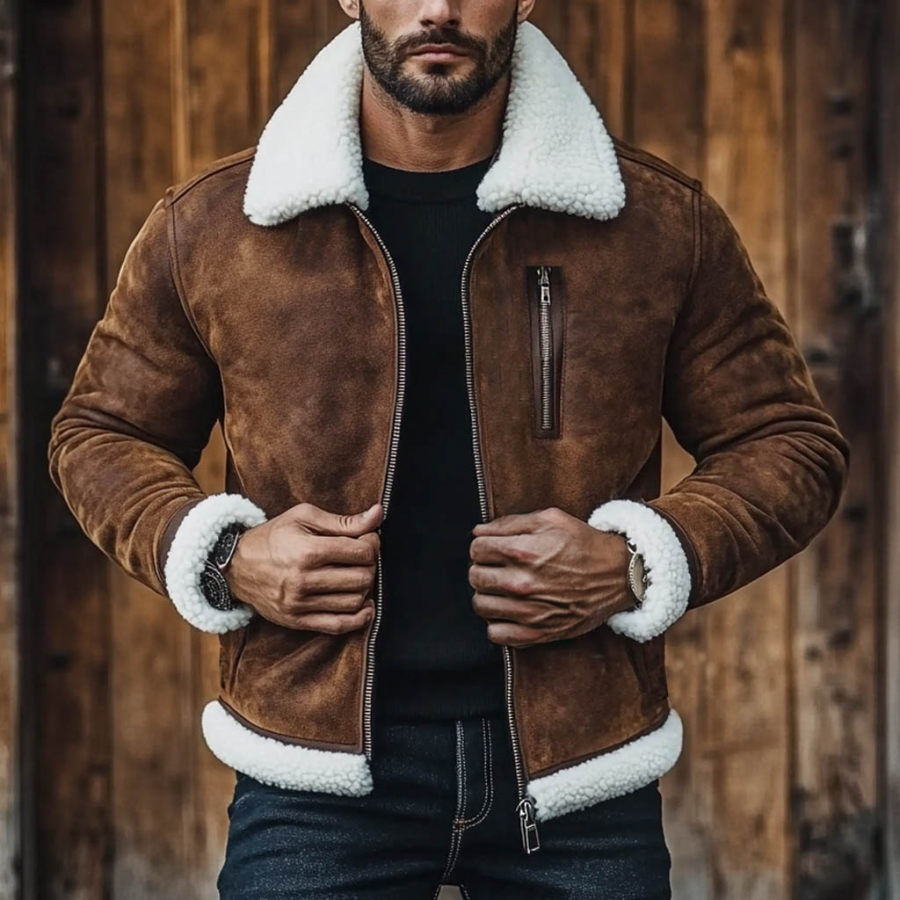 Men's Vintage Suede Zipper Pocket Fleece Lapel Collar Outdoor Motorcycle Jacket
Men's Vintage Suede Zipper Pocket Fleece Lapel Collar Outdoor Motorcycle Jacket