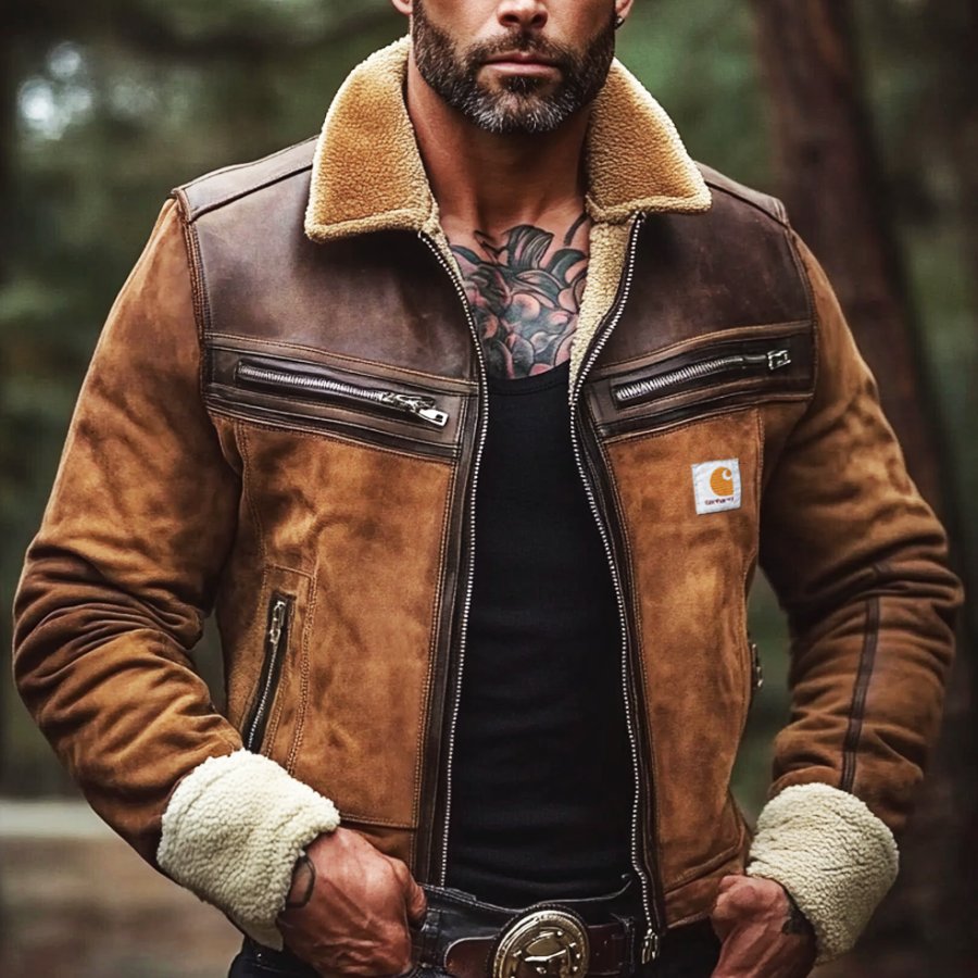 Men's Vintage Suede Patchwork Lamb Fleece Multi-Pocket Reverse Collar Outdoor Jacket
Men's Vintage Suede Patchwork Lamb Fleece Multi-Pocket Reverse Collar Outdoor Jacket