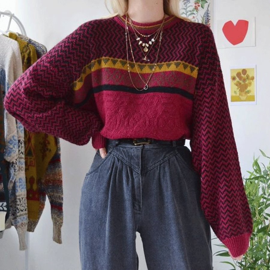 Women's Vintage Geometric Pattern Striped Ethnic Style Print Round Neck Oversize Pink Sweatshirt
Women's Vintage Geometric Pattern Striped Ethnic Style Print Round Neck Oversize Pink Sweatshirt