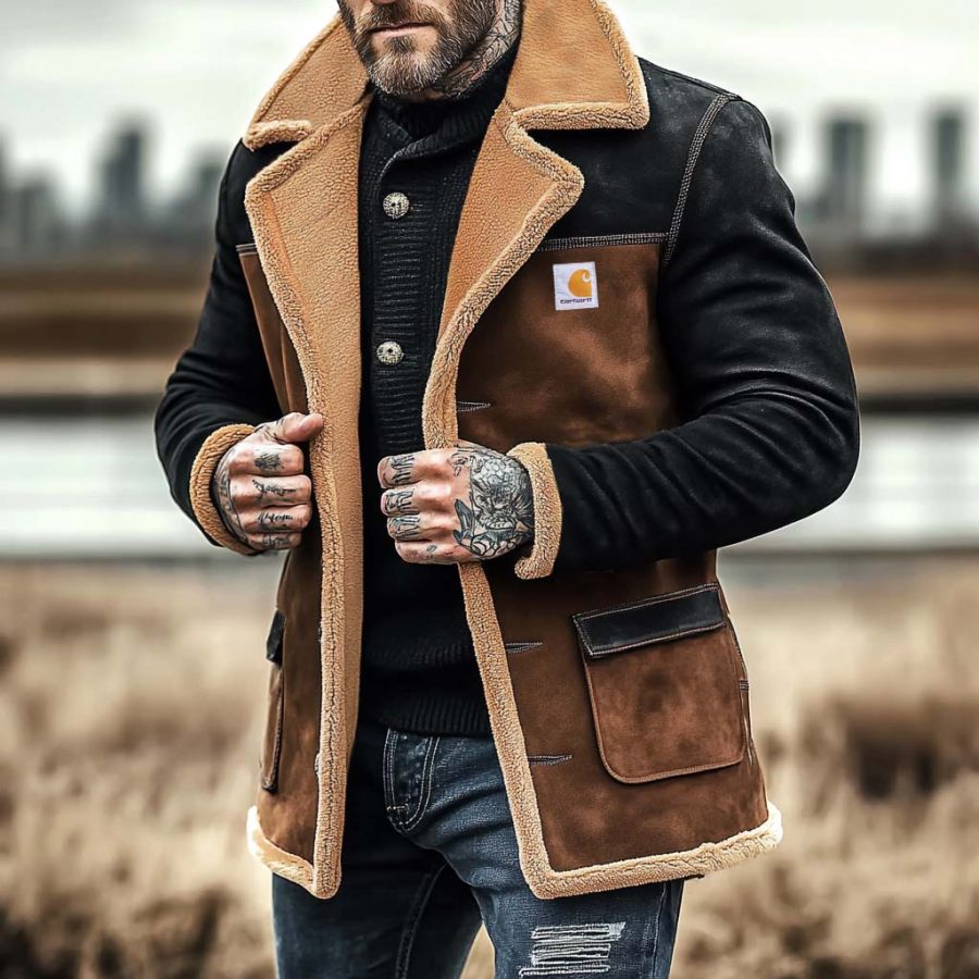 Carhartt Men's Vintage Suede Color Block Shearling Fleece Fur Lapel Collar Mid-Length Layer Coat Jacket
Carhartt Men's Vintage Suede Color Block Shearling Fleece Fur Lapel Collar Mid-Length Layer Coat Jacket