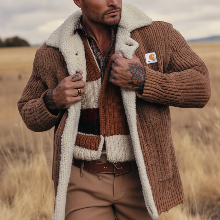 Men's Vintage Label Design Lamb Wool Patchwork Sweater Fabric Outdoor Lapel Hunt Jacket Coat
Men's Vintage Label Design Lamb Wool Patchwork Sweater Fabric Outdoor Lapel Hunt Jacket Coat