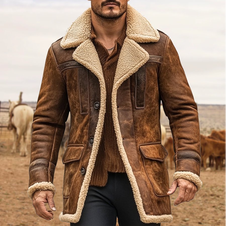 Men's Vintage Suede Patchwork Lamb Fleece Multi-Pocket Reverse Collar Outdoor Jacket Coat
Men's Vintage Suede Patchwork Lamb Fleece Multi-Pocket Reverse Collar Outdoor Jacket Coat