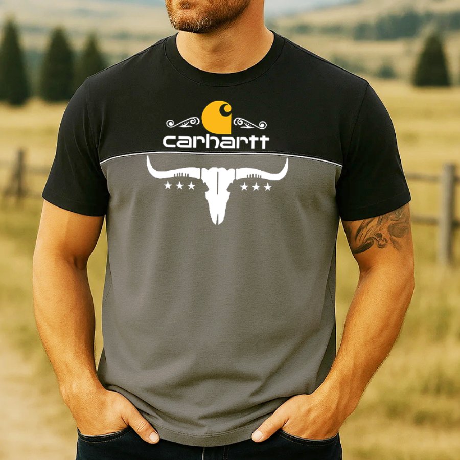 Carhartt Men's Vintage Weatern Classic Color Block T-Shirt With Longhorn Skull Print
Carhartt Men's Vintage Weatern Classic Color Block T-Shirt With Longhorn Skull Print