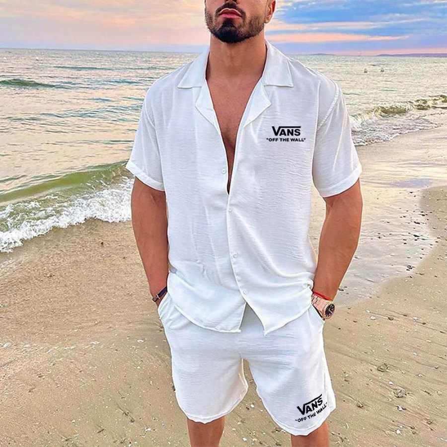 Men's Vintage White Linen Surf Beach Off The Wall Casual Button-Up Cuban Collar Shirt And Shorts Set
Men's Vintage White Linen Surf Beach Off The Wall Casual Button-Up Cuban Collar Shirt And Shorts Set