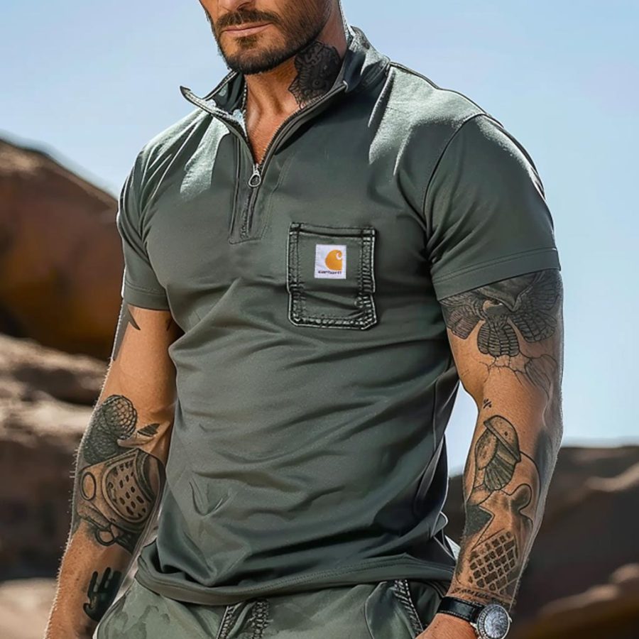 Men's Vintage Outdoor Pocket Military Green Zipper Stand Collar Short Sleeve T-shirt
Men's Vintage Outdoor Pocket Military Green Zipper Stand Collar Short Sleeve T-shirt
