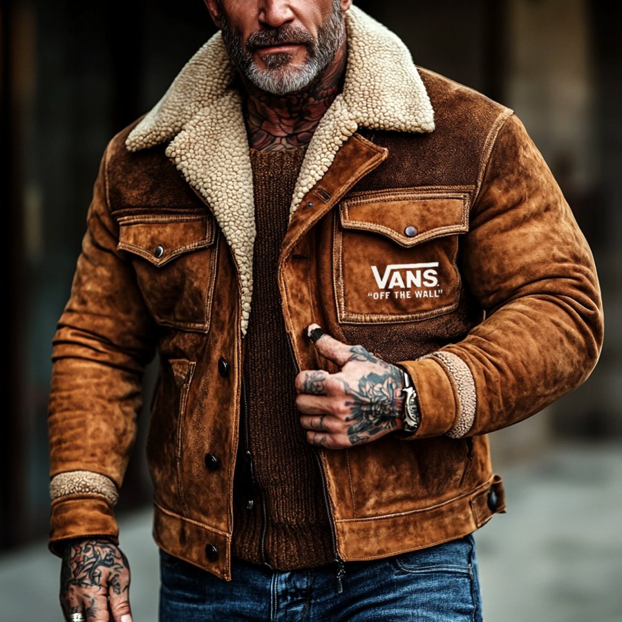 Men's Vintage Winter Suede Jacket With Shearling Collar 
Men's Vintage Winter Suede Jacket With Shearling Collar