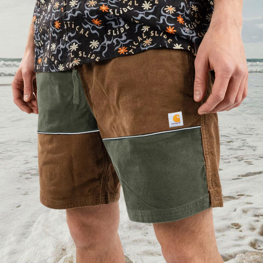 Corduroy Surf Shorts Unisex Street Contrasting Patchwork Retro Skateboard Shorts