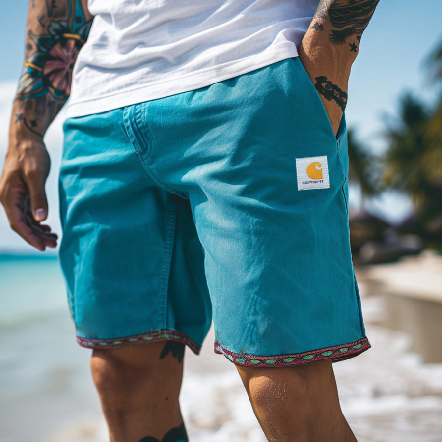 Retro Elastic Waist Drawstring Casual Shorts Surf Shorts