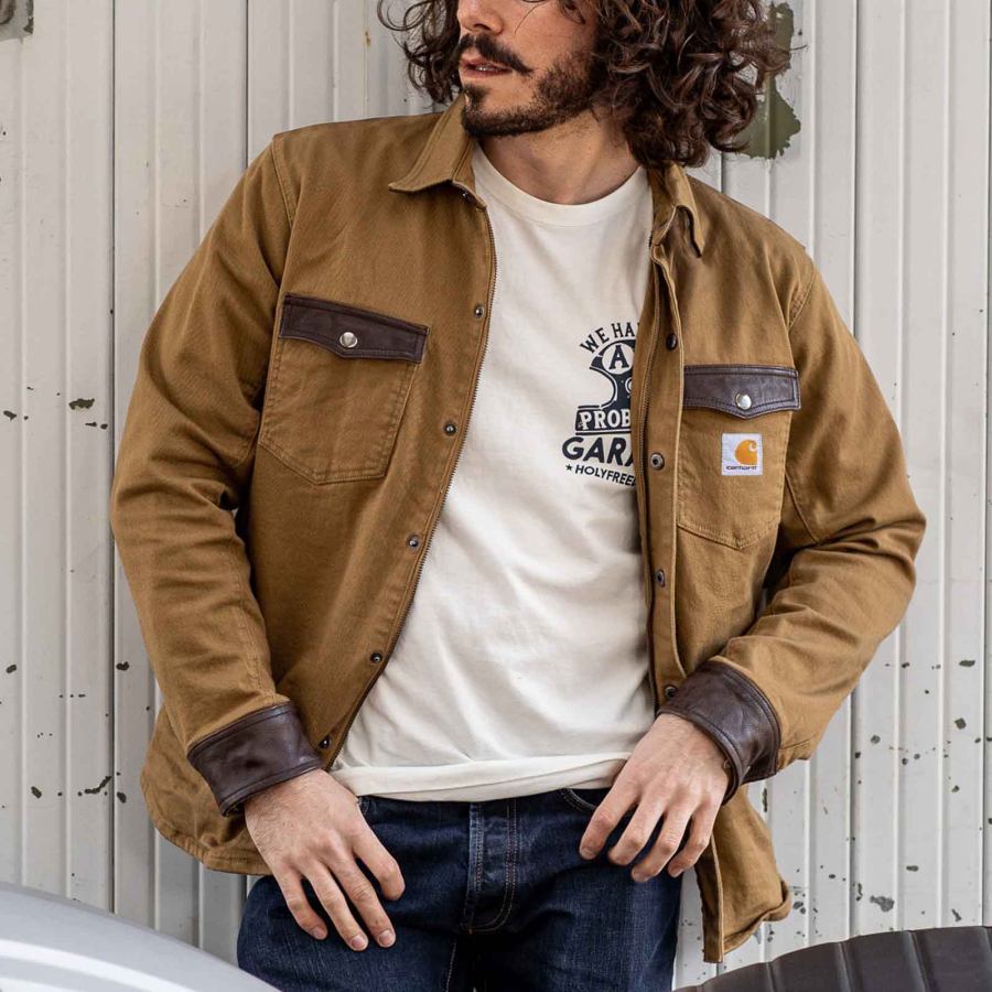 Men's Outdoor Vintage Pocket Leather Pocket Color Block Lapel Collar Work Motorcycle Jacket
Men's Outdoor Vintage Pocket Leather Pocket Color Block Lapel Collar Work Motorcycle Jacket