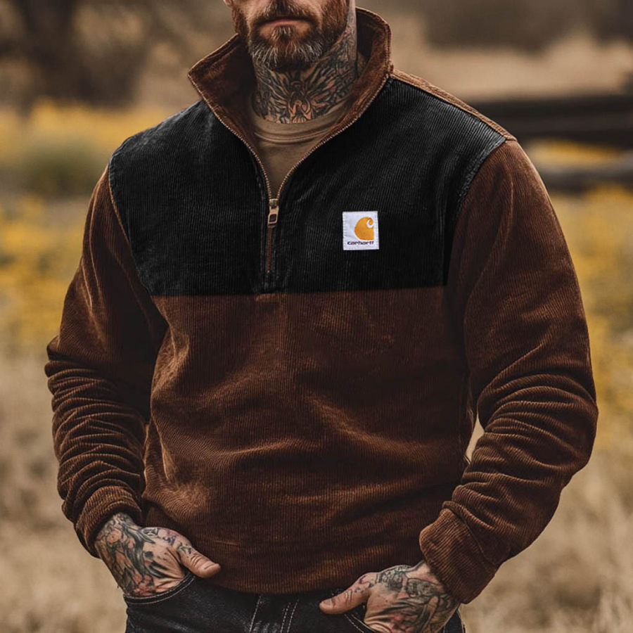 Men's Vintage Corduroy Color Block Quarter-Zip Stand Collar Long Sleeve Sweatshirt
Men's Vintage Corduroy Color Block Quarter-Zip Stand Collar Long Sleeve Sweatshirt