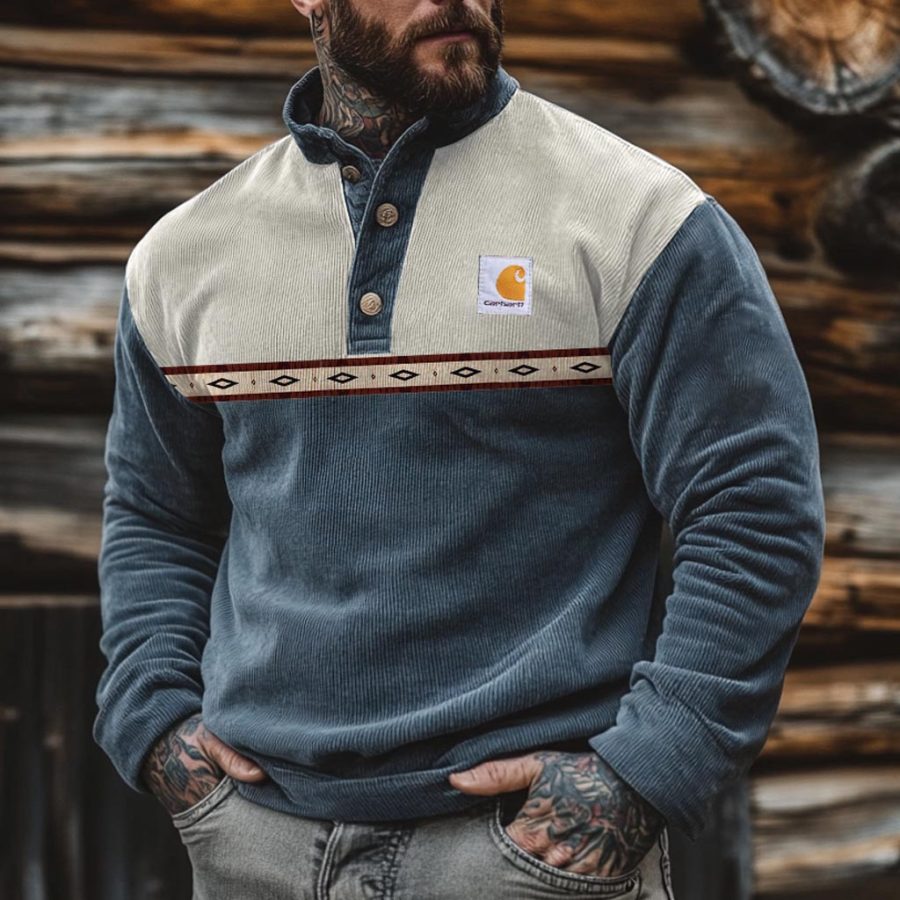 Men's Carhartt Vintage Corduroy Spliced Aztec Button Stand Collar Long Sleeve Sweatshirt
Men's Carhartt Vintage Corduroy Spliced Aztec Button Stand Collar Long Sleeve Sweatshirt