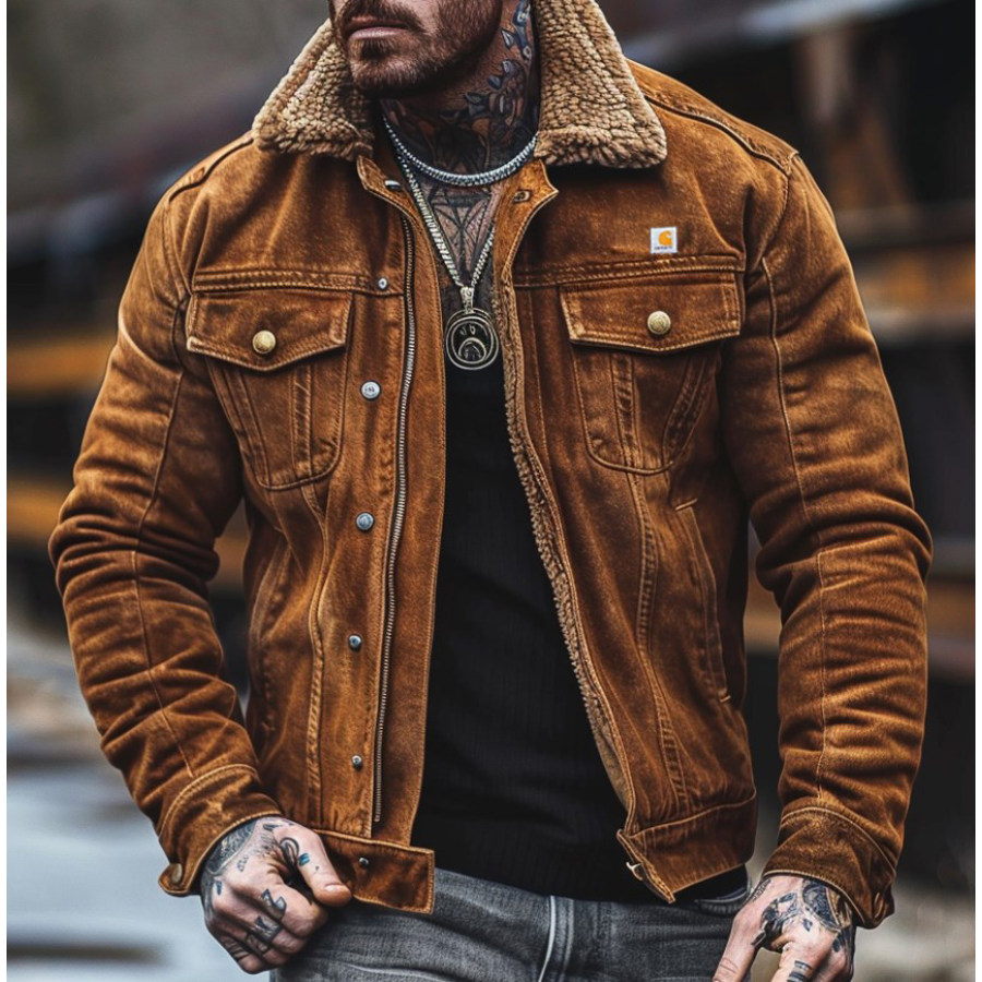 Men's Vintage Suede Patchwork Lamb Fleece Multi-Pocket Reverse Collar Outdoor Jacket Coat
Men's Vintage Suede Patchwork Lamb Fleece Multi-Pocket Reverse Collar Outdoor Jacket Coat