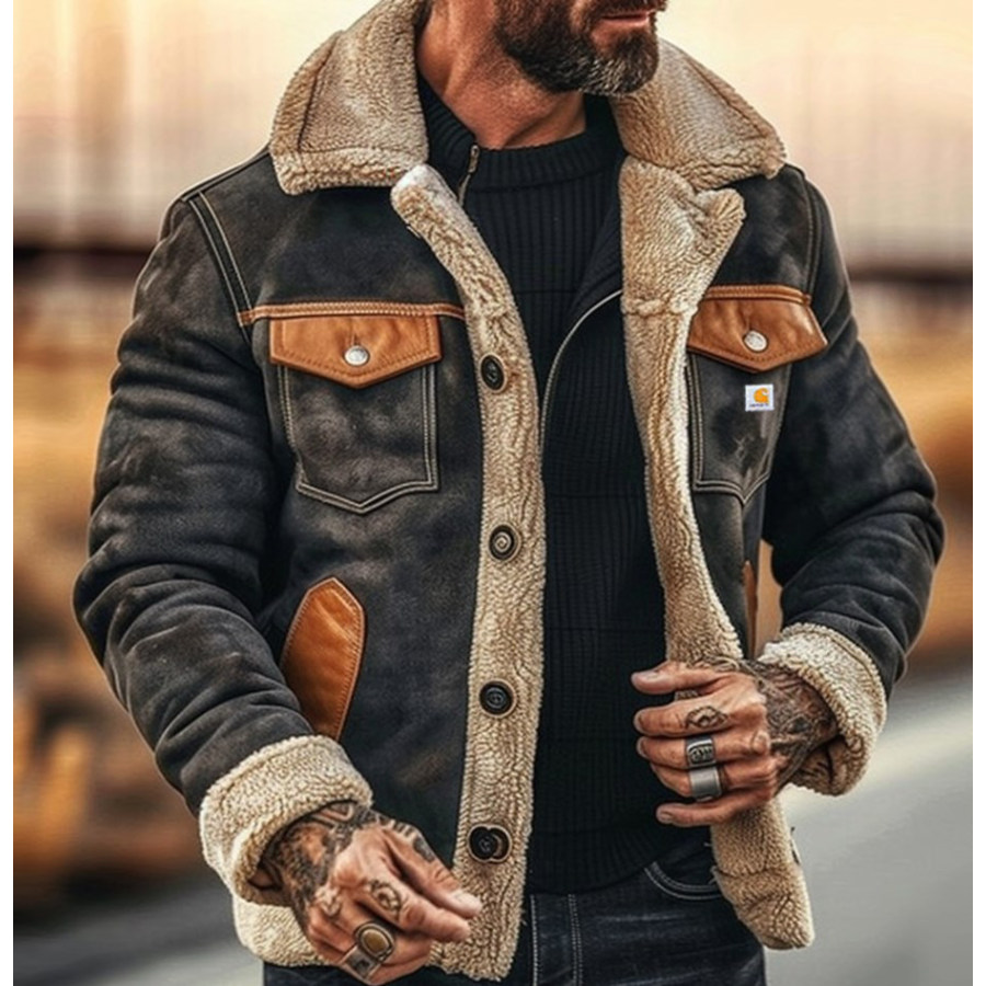 Men's Vintage Suede Patchwork Lamb Fleece Multi-Pocket Reverse Collar Outdoor Jacket Coat
Men's Vintage Suede Patchwork Lamb Fleece Multi-Pocket Reverse Collar Outdoor Jacket Coat