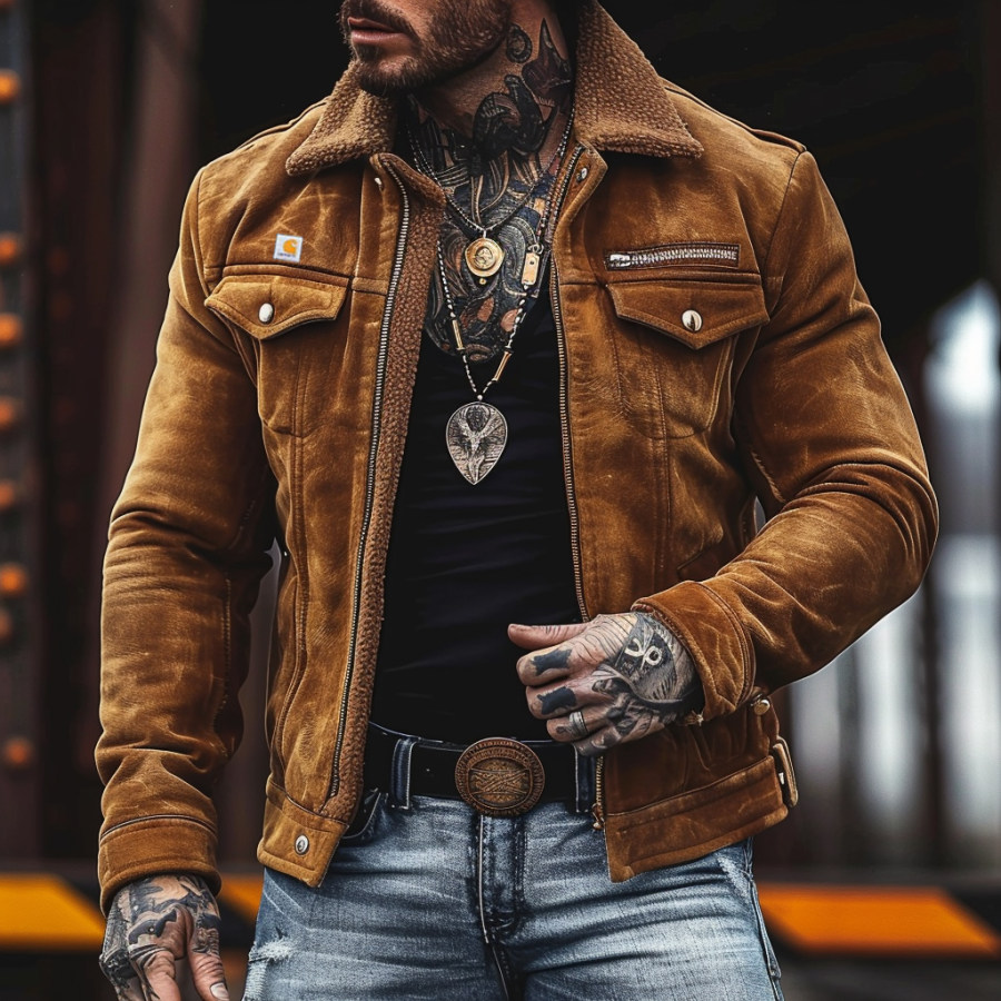 Men's Vintage Suede Patchwork Lamb Fleece Multi-Pocket Reverse Collar Outdoor Jacket Coat
Men's Vintage Suede Patchwork Lamb Fleece Multi-Pocket Reverse Collar Outdoor Jacket Coat