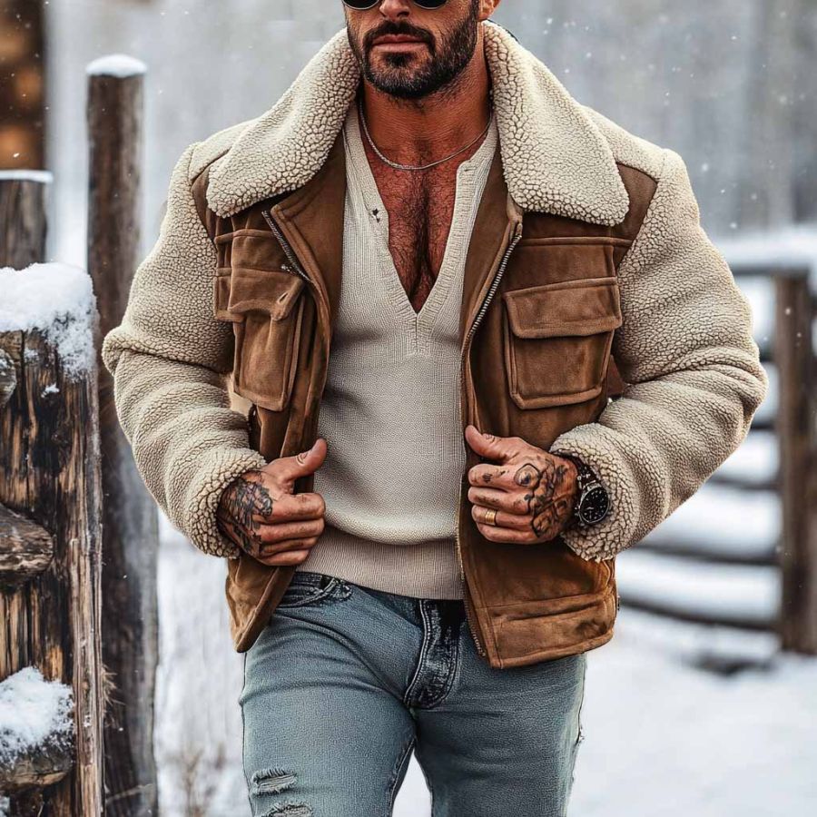 Men's Vintage Fleece Patchwork Suede Lapel Collar Outdoor Warm Shearing Jacket
Men's Vintage Fleece Patchwork Suede Lapel Collar Outdoor Warm Shearing Jacket