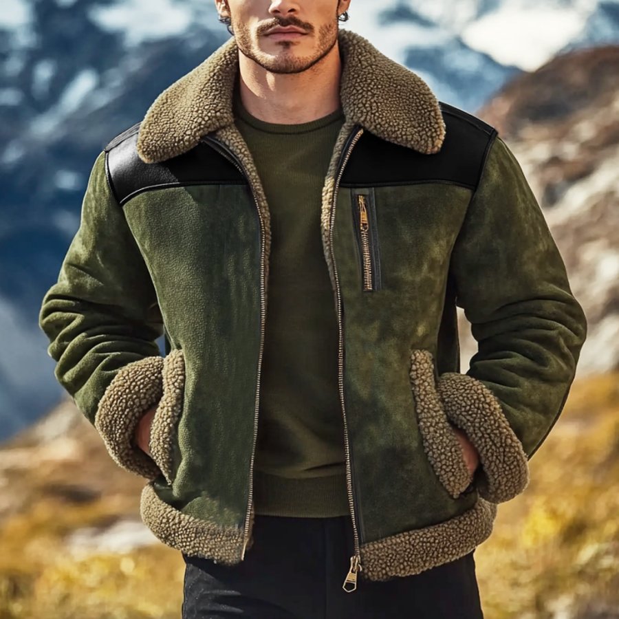 Men's Vintage Suede Stitching Leather Fleece Lapel Outdoor Motorcycle Shearling Jacket
Men's Vintage Suede Stitching Leather Fleece Lapel Outdoor Motorcycle Shearling Jacket