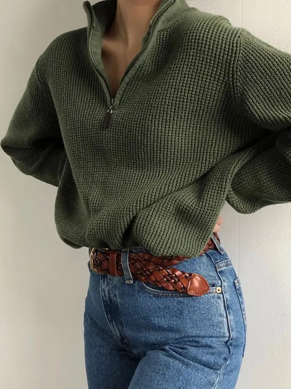 Solid Color Casual Loose Zipper Zipper Sweatshirt - Ninacloak.com 