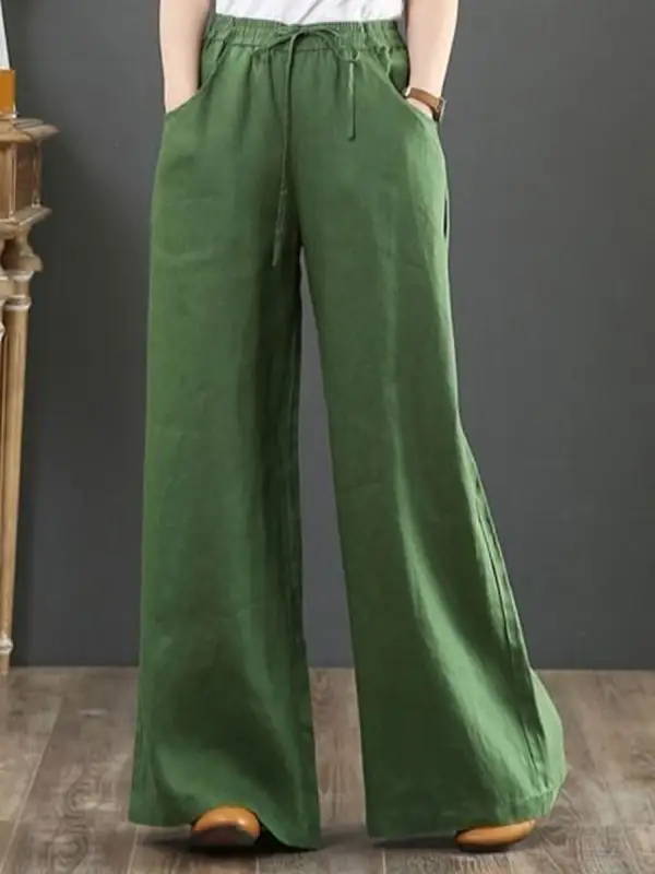 Literary Cotton And Linen Loose Wide-Leg Pants - Plazabery.chimpone.com 