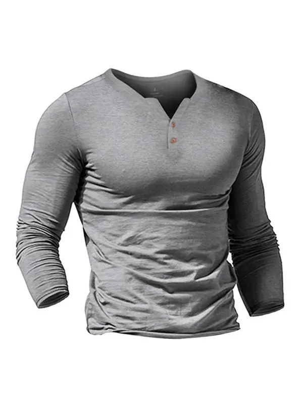 Men's Casual Solid Color V-neck Long Sleeve Top - Ninacloak.com 