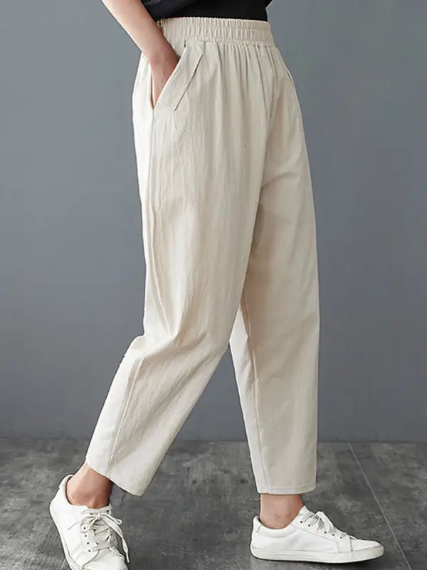 Casual Loose Solid Color Elastic Waist Pants - Ninacloak.com 