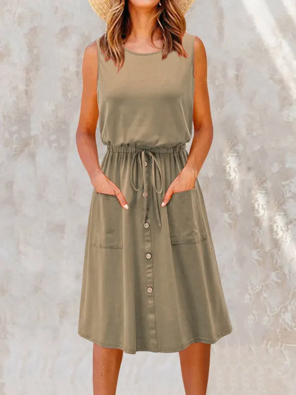 Summer Loose Solid Color Sleeveless Dress - Ninacloak.com 