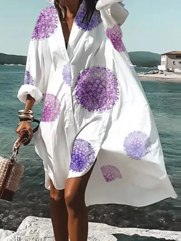 Fashion Print Shirt Resort Dress - Ninacloak.com 