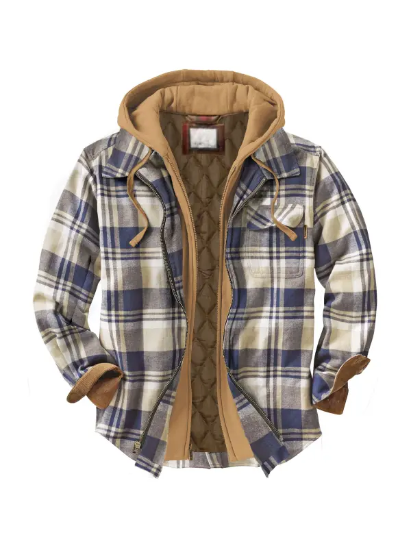 Men's Autumn & Winter Outdoor Casual Checked Hooded Jacket - Ninacloak.com 