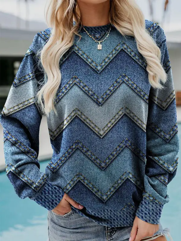 Crew Neck Geometric Casual Sweatshirt - Ninacloak.com 