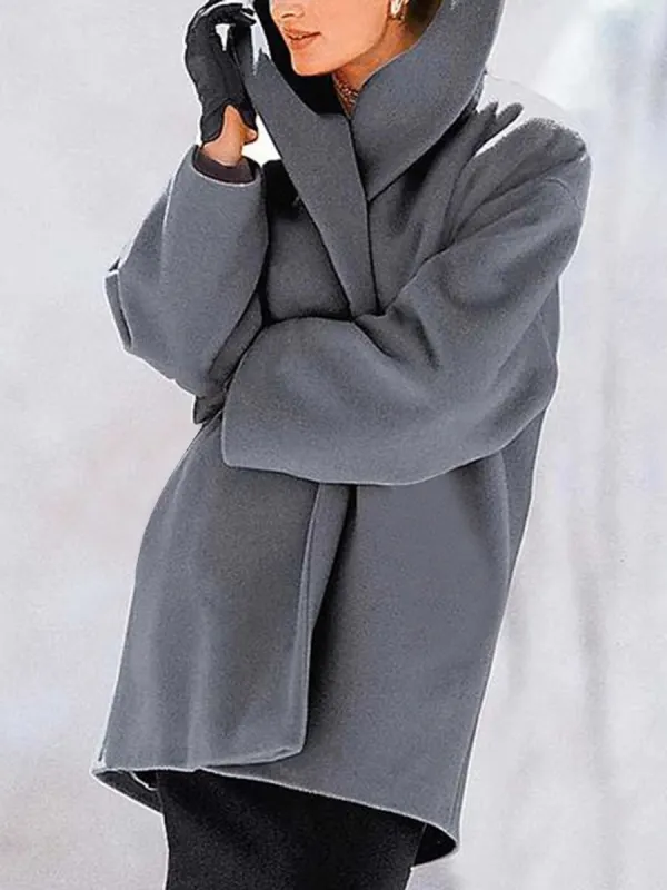 Loose Vintage Solid Color Lapel Long Sleeve Coat - Realyiyi.com 