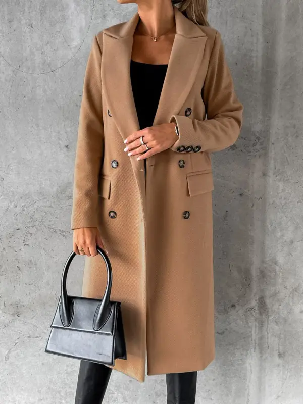 Casual Loose Solid Color Double-breasted Woolen Coat - Ninacloak.com 