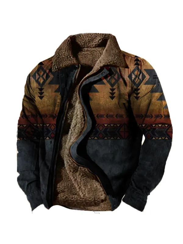 Men's Outdoor Ethnic Pattern Fleece Zipper Tactical Shirt Jacket - Ninacloak.com 