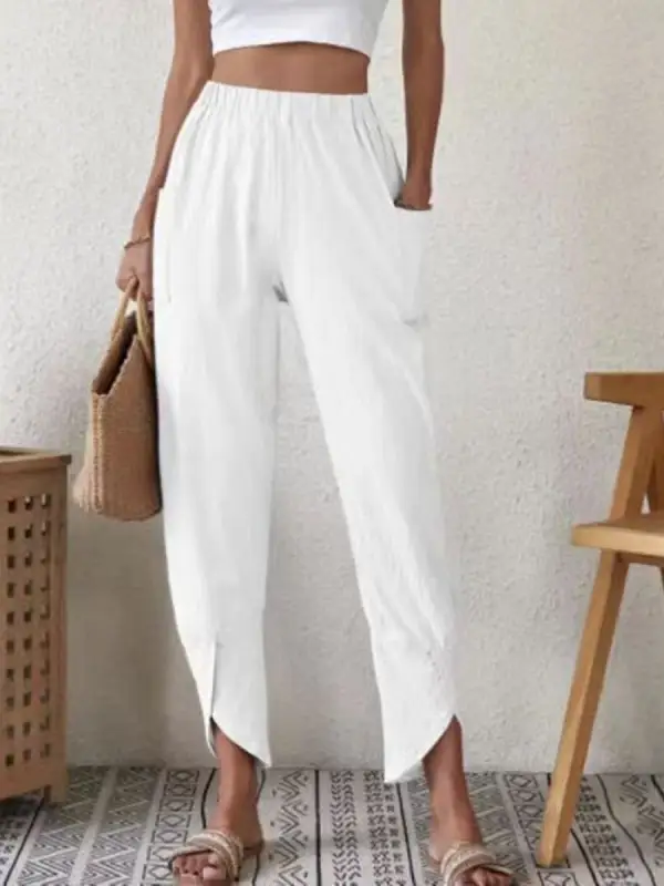 Solid Color Casual Loose Leg Pants - Ninacloak.com 