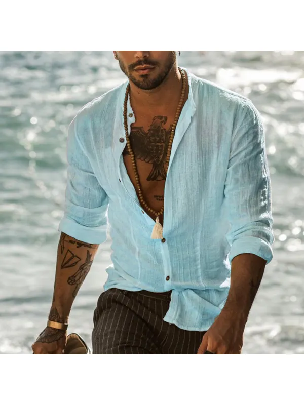 Men's Cotton And Linen Beach Casual Shirt - Ninacloak.com 