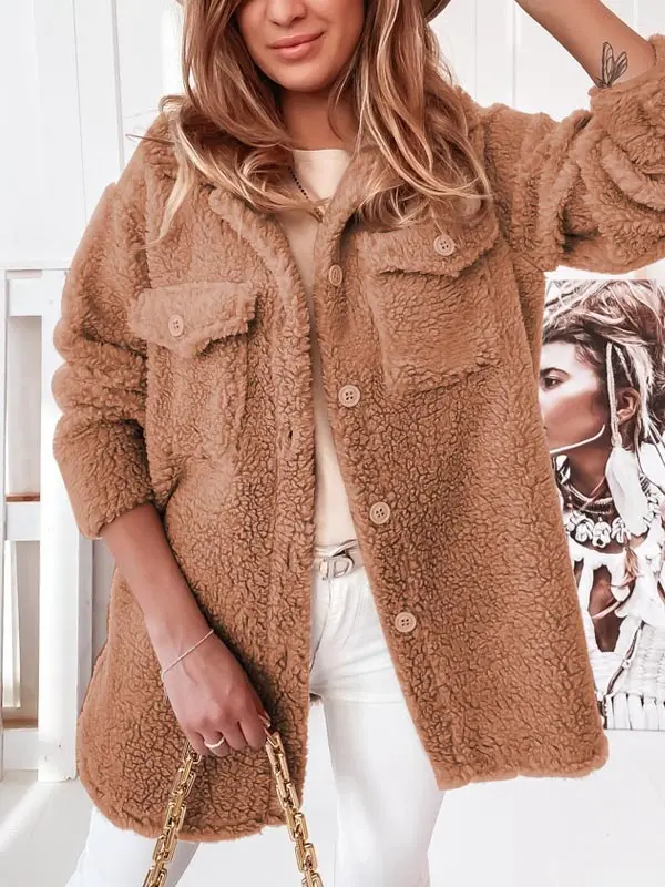 Polar Fleece Lapel Loose Solid Color Coat - Pragmaace.com 