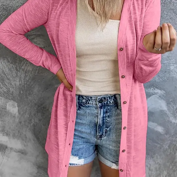 Long Button Solid Color Casual Long Sleeve Cardigan - Menzfolk.com 