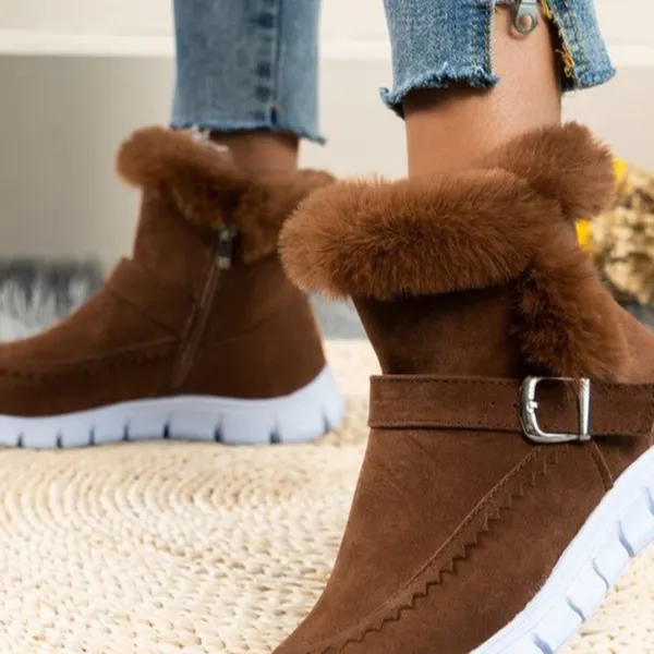 Women's Thickened Velvet Solid Color Warm Flat Boots - Upgradecool.com 