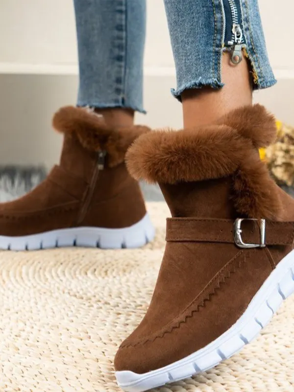Women's Thickened Velvet Solid Color Warm Flat Boots - Pragmaace.com 