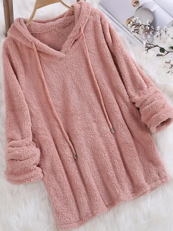 Women's Solid Color Double Sided Velvet Long Sleeve Hooded Pajamas - Simplyion.com 