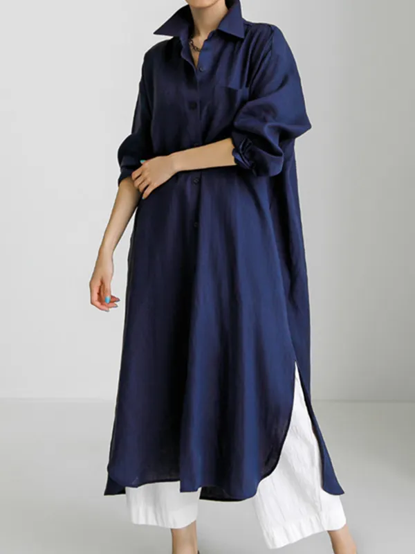 Women's Casual Cotton And Linen Loose Maxi Shirt Dress - Realyiyi.com 