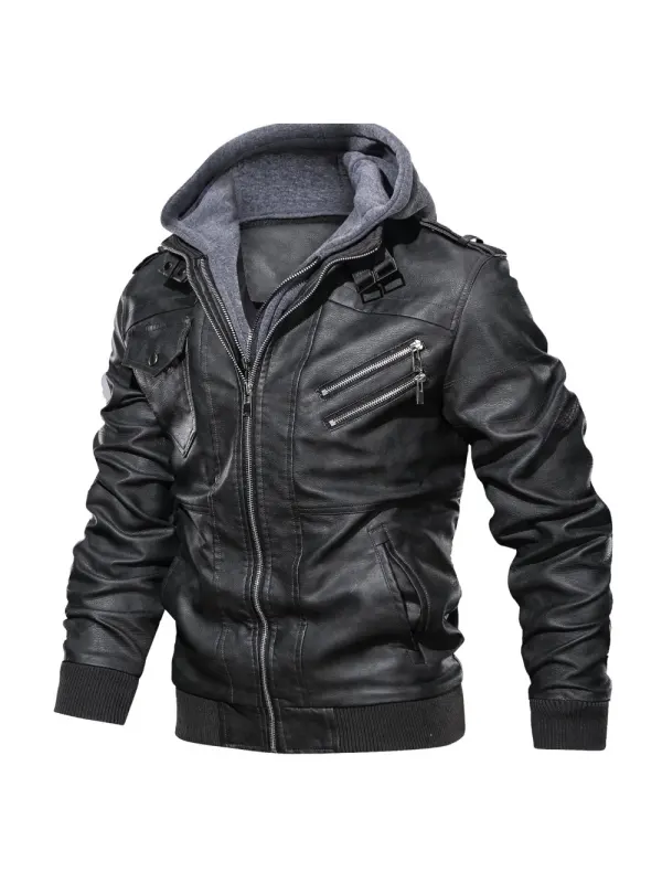 Mens Outdoor Cold-proof Motorcycle Leather Jacket - Ninacloak.com 