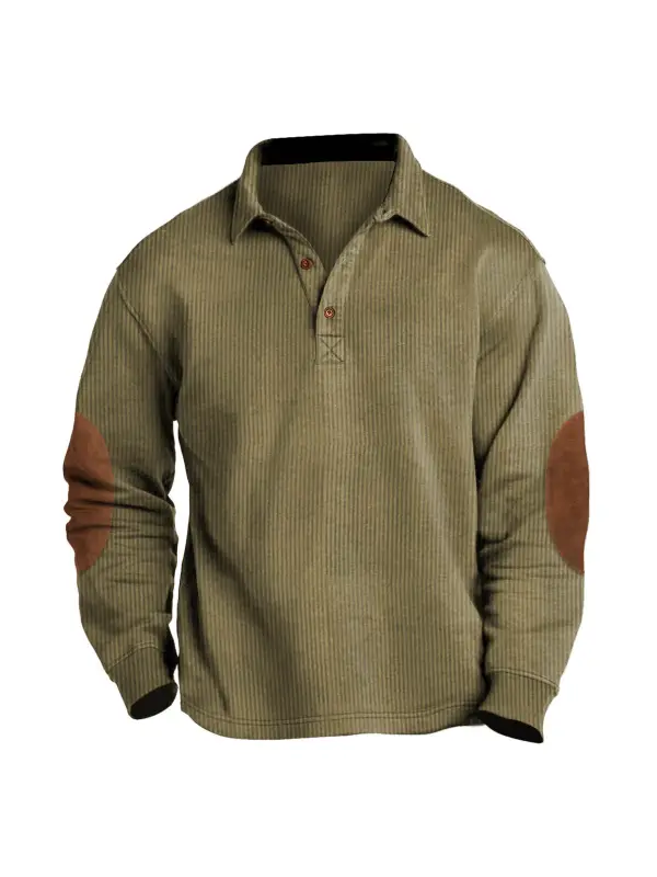 Men's Sweatshirt Vintage Corduroy Polo Collar Color Block Daily Tops - Ninacloak.com 