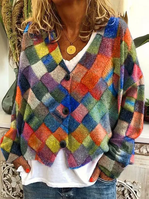 Women's Stylish Art Cat Print Plush Cardigan - Pragmaace.com 